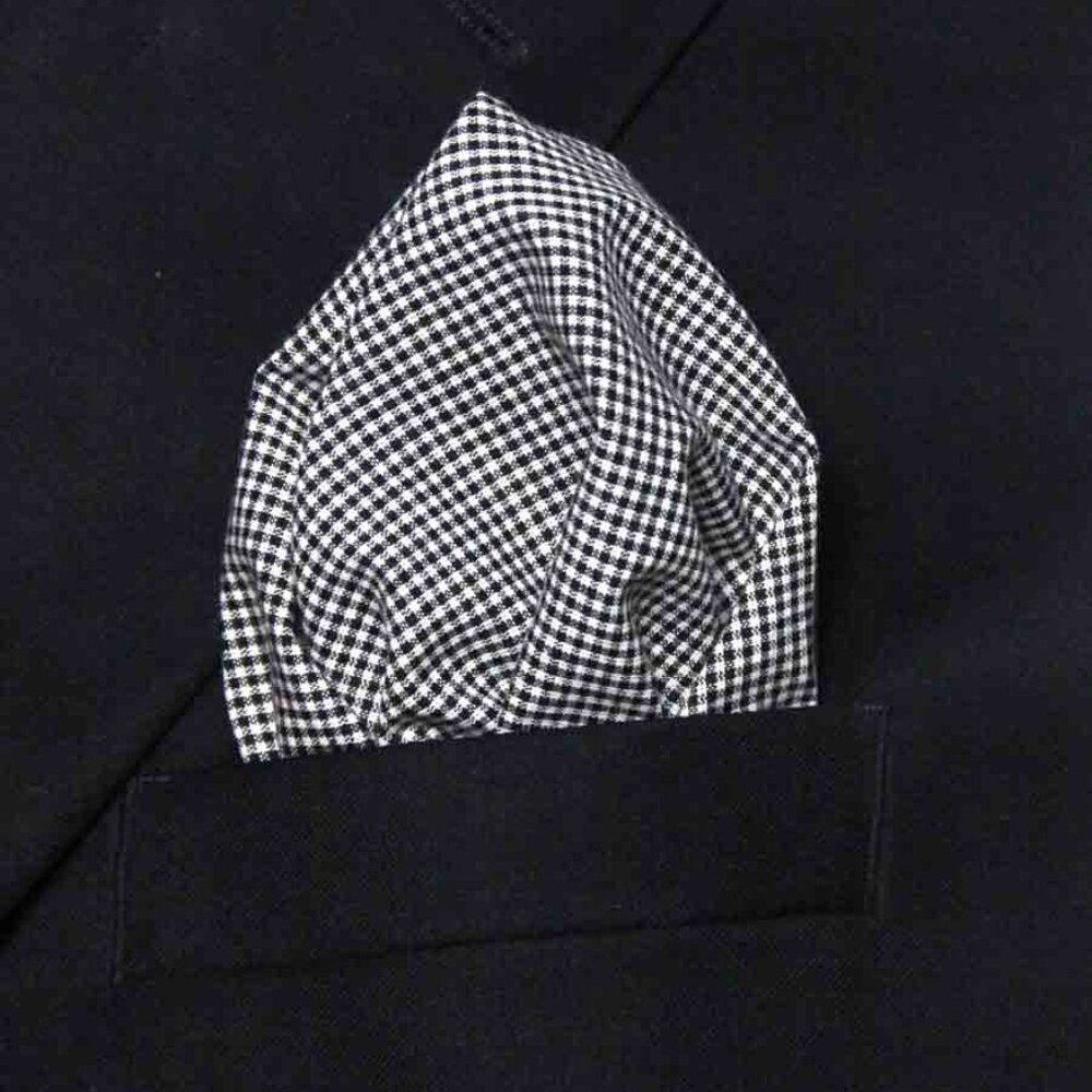 Gascoigne Cotton Pocket Square Micro Check Black White Large Men's